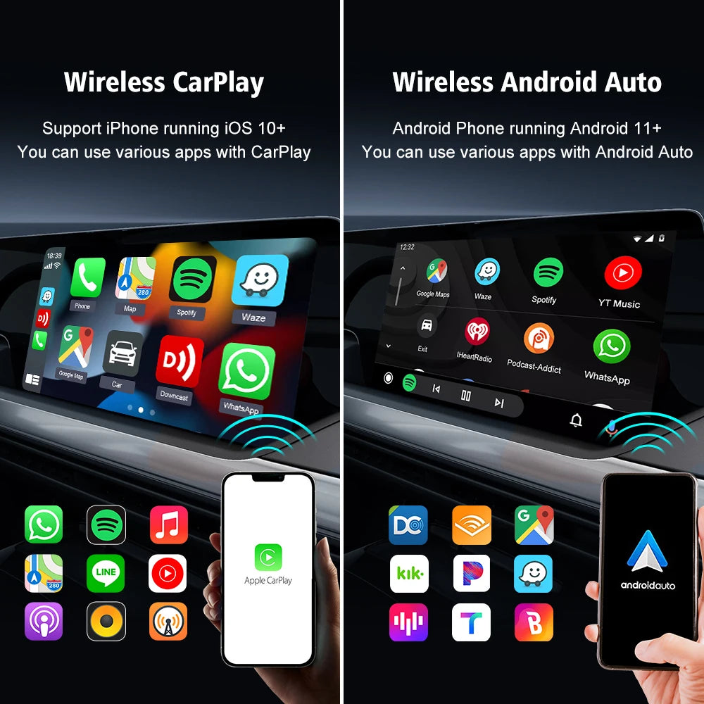 WIRELESS CARPLAY & ANDROID AUTO ADAPTER– PLUG & PLAY iPHONE& ANDROID)